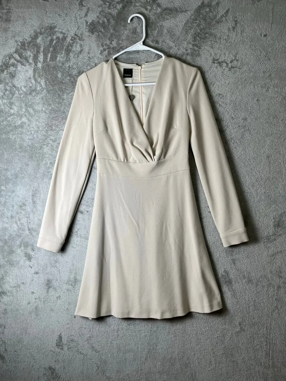 PINKO Long Sleeve Mini‎ Dress Ivory Beige 38 XS Elegant Quiet Luxury Career New